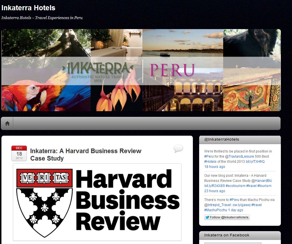 Inkaterra is included in the Harvard Business Case Study for Sustainable Tourism